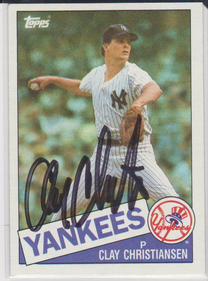 CLAY CHRISTIANSEN NEW YORK YANKEES 1985 TOPPS CREASED KANSAS AUTOGRAPHED CARD
