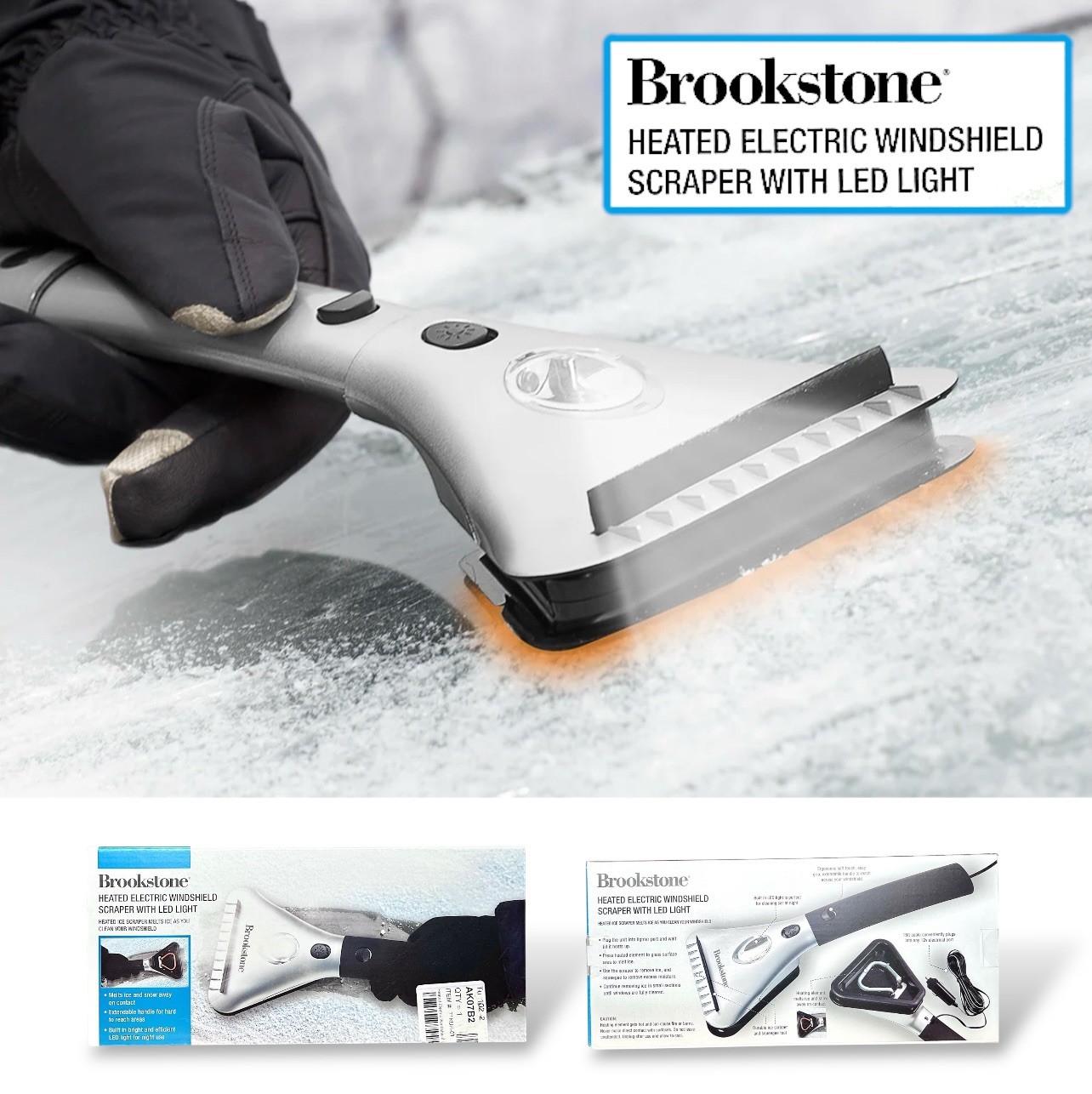 Brookstone LED Heated Ice Scraper 12 V