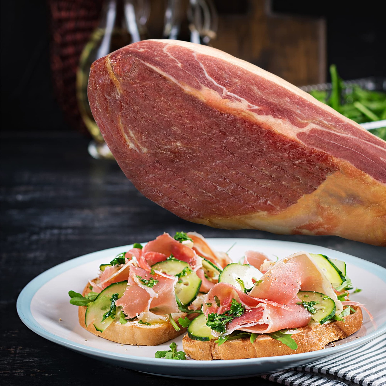 Serrano Ham Boneless & Stand - Spanish Jamon Ideal for Tapas...