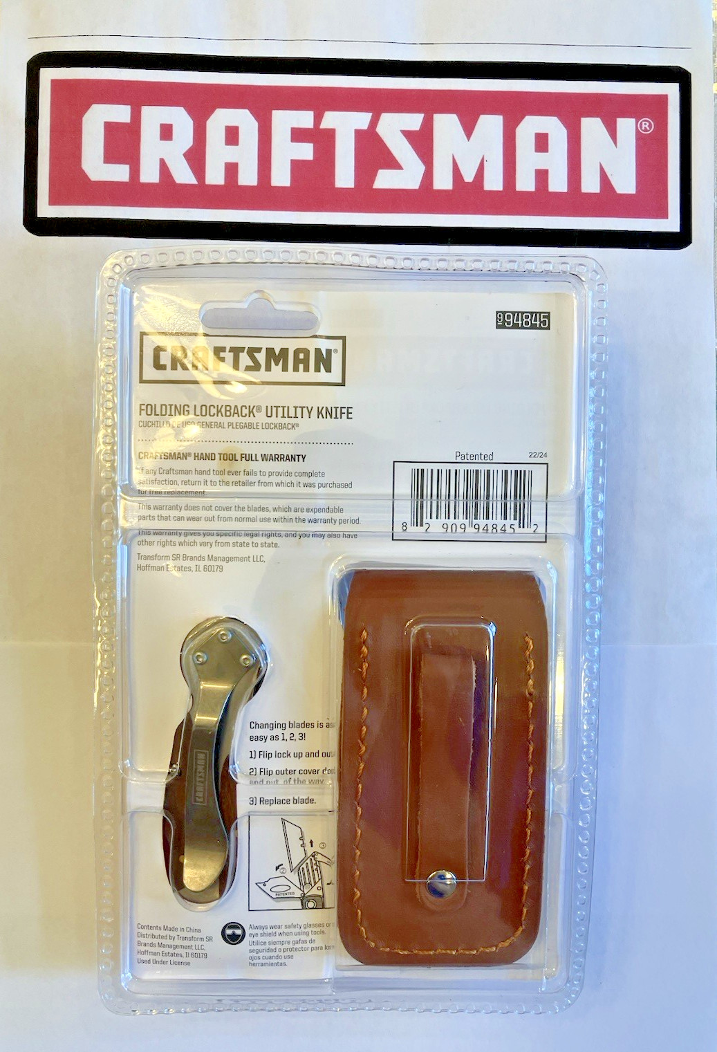 CRAFTSMAN 94845 FOLDING LOCKBACK UTILITY KNIFE WITH LEATHER SHEATH