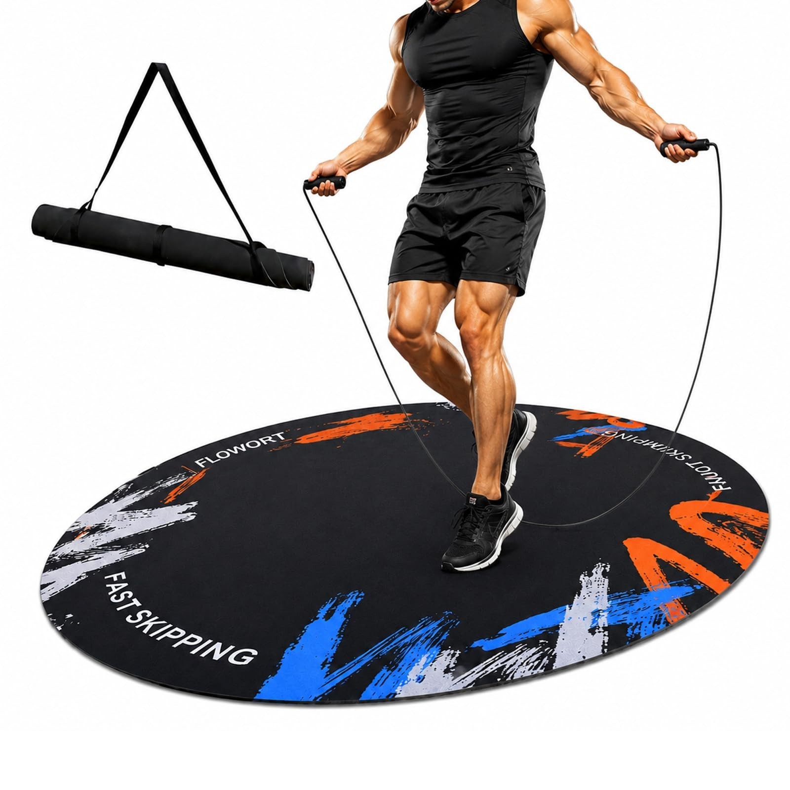 Jump Rope Mat, 48" x 36" Non-Slip Oval Rubber Exercise Mat for Home Gym Floor...