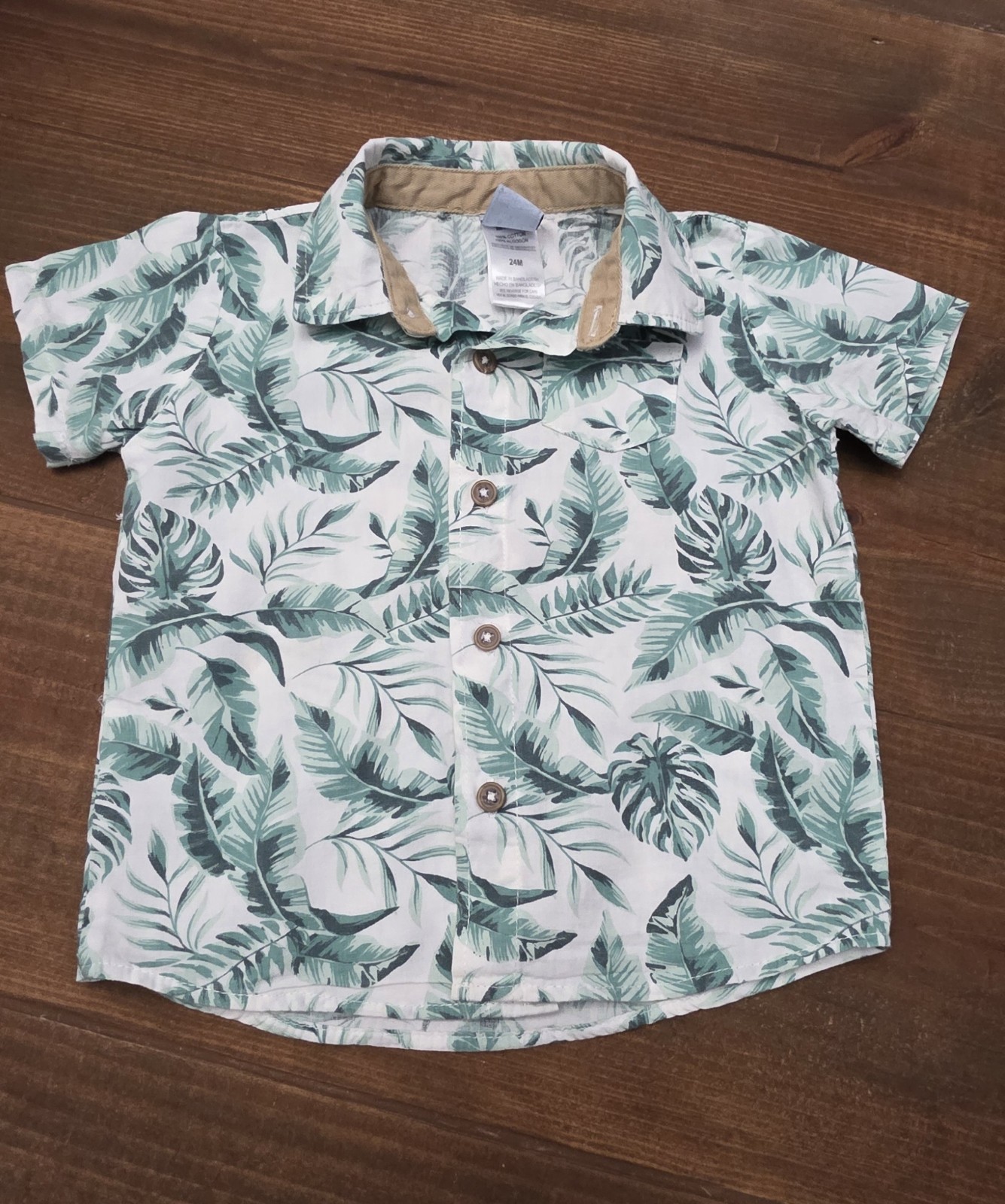 Hawaiian Little Lad Boy's Button Up Shirt Size 24 Months Short Sleeve Palm Trees