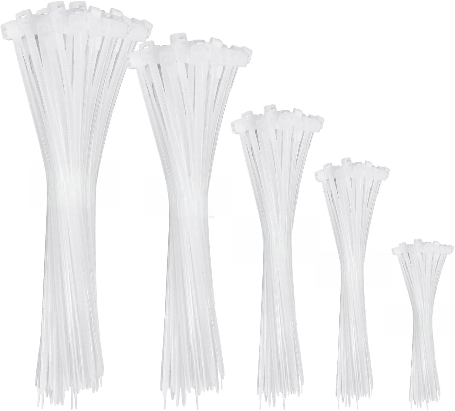 APIELE Cable Zip Ties 600 Pack WHITE Assorted Sizes 4 6 8 10 12 Inch Multi-Purpo