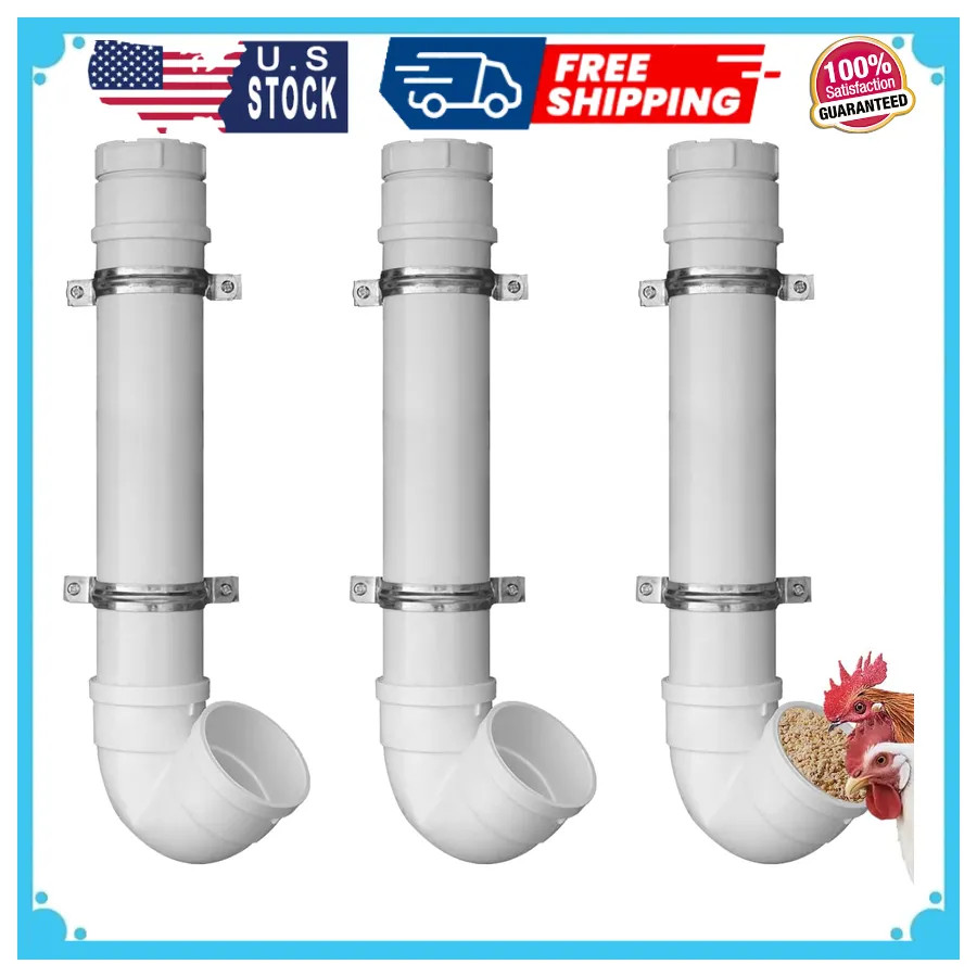 3 Pack PVC Chicken Feeder 6lb Capacity Automatic No Waste Poultry Feeder