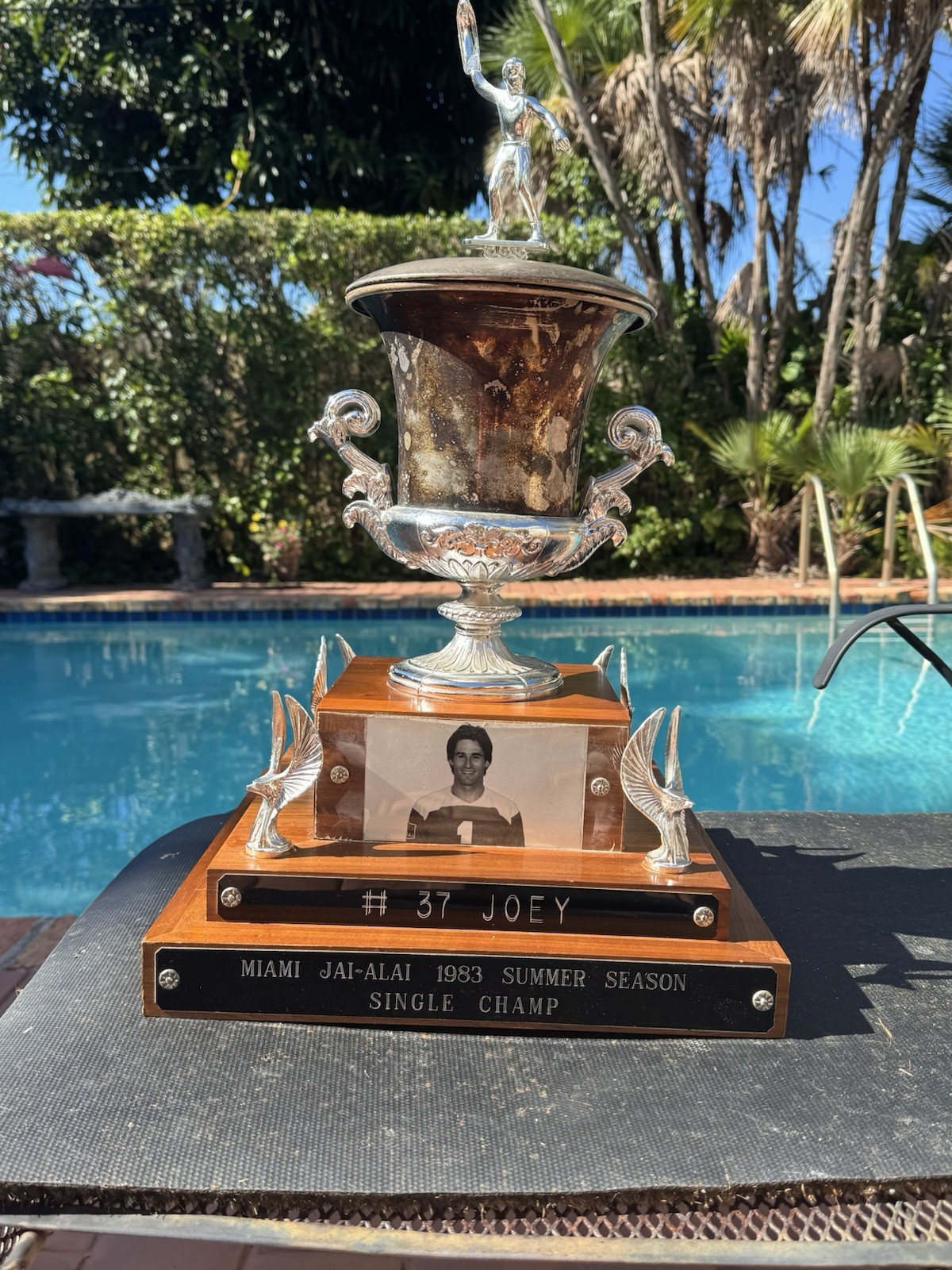 Rare 1983 Miami Jai Alai Summer Season Trophy Single Champ “Joey” Cornblit - HOF
