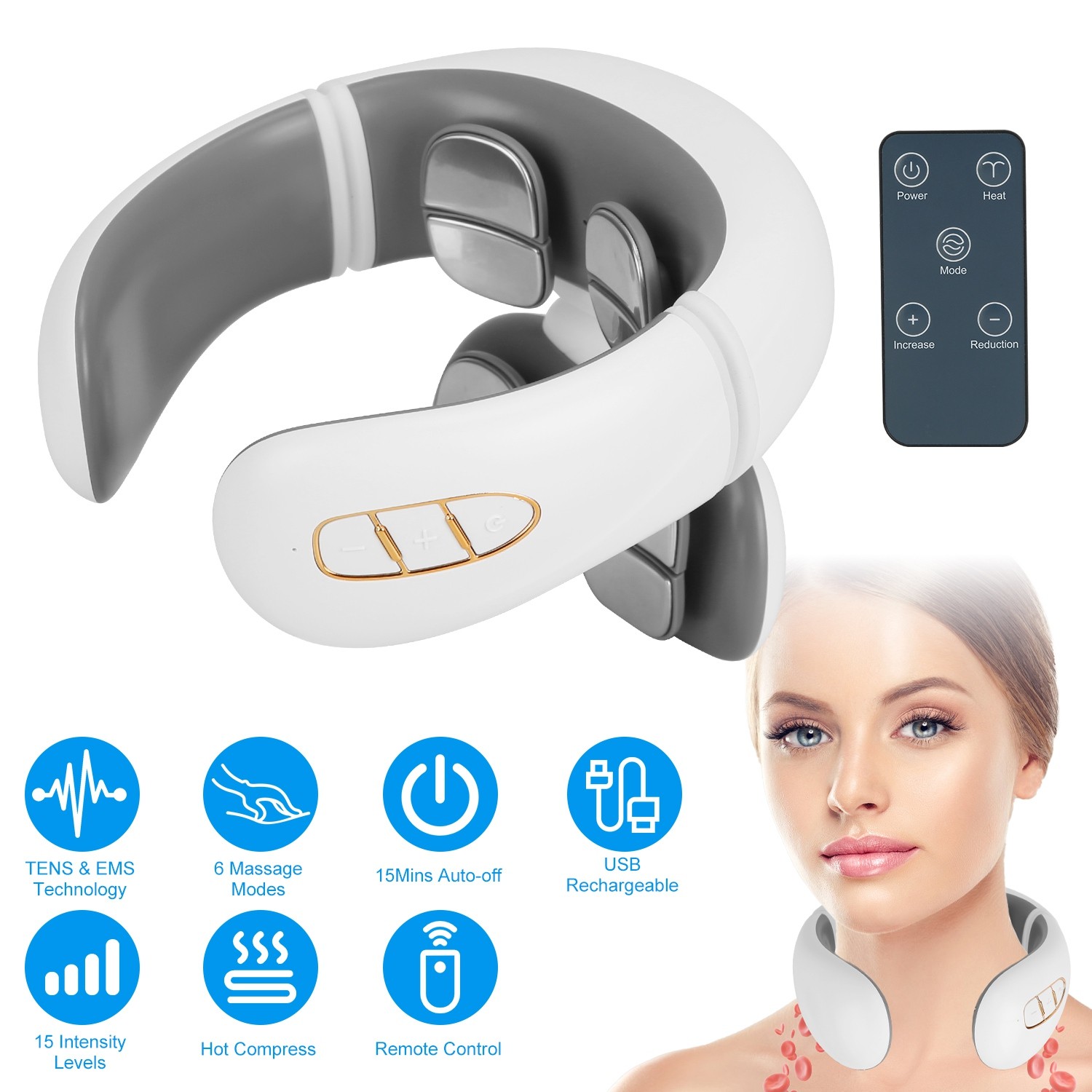 6 Mode Neck Massager with Heat Relax Cordless Cervical Neck Massager with Remote