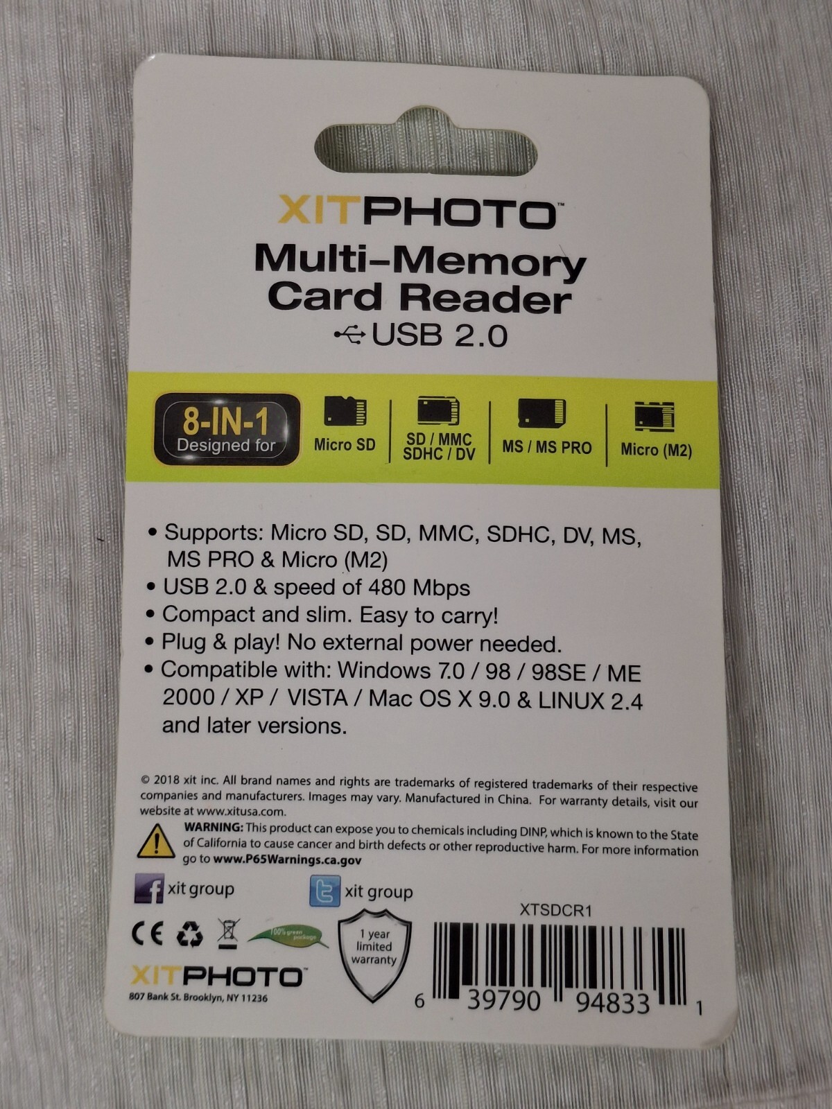 XIT Multi Memory Card Reader XIT PHOTO 8-in-1 USB New SEALED