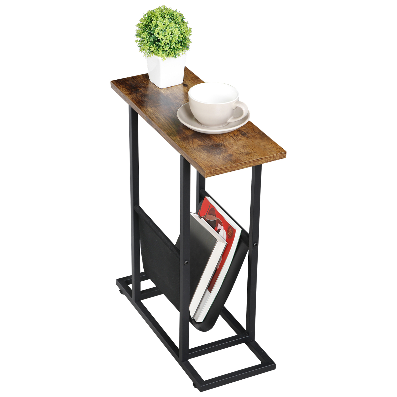 2PCS Narrow Sofa Side End Table Snack Bedside Table Storage Holder Rustic Brown