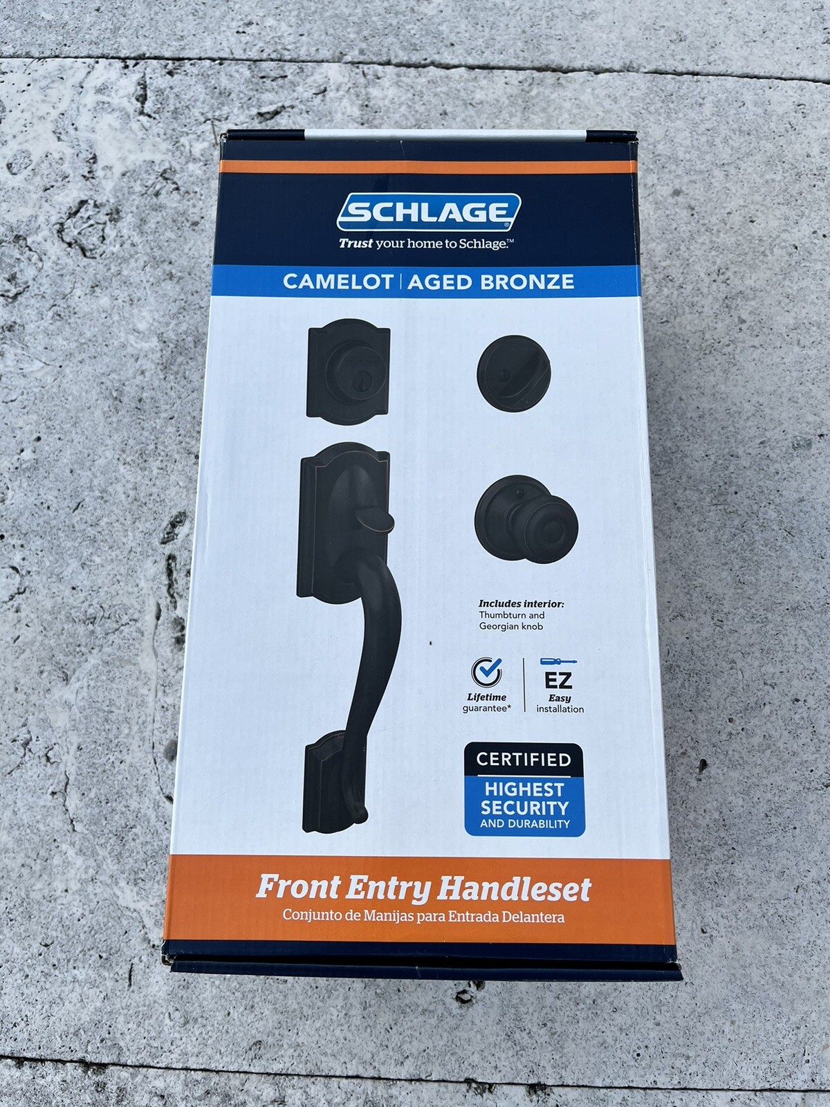 Schlage F60 CAM 716 GEO Camelot Georgian Knob Handleset Aged Bronze BRAND NEW