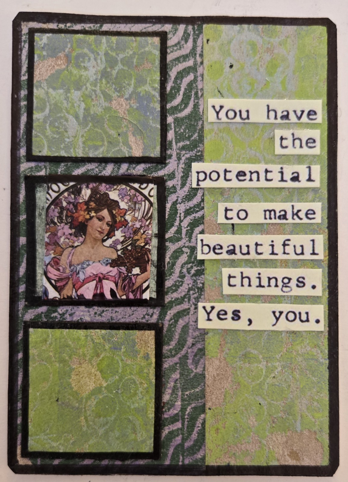 Mixed Media Collage Art Card ACEO ATC Inchie OOAK Acrylic Beautiful Things