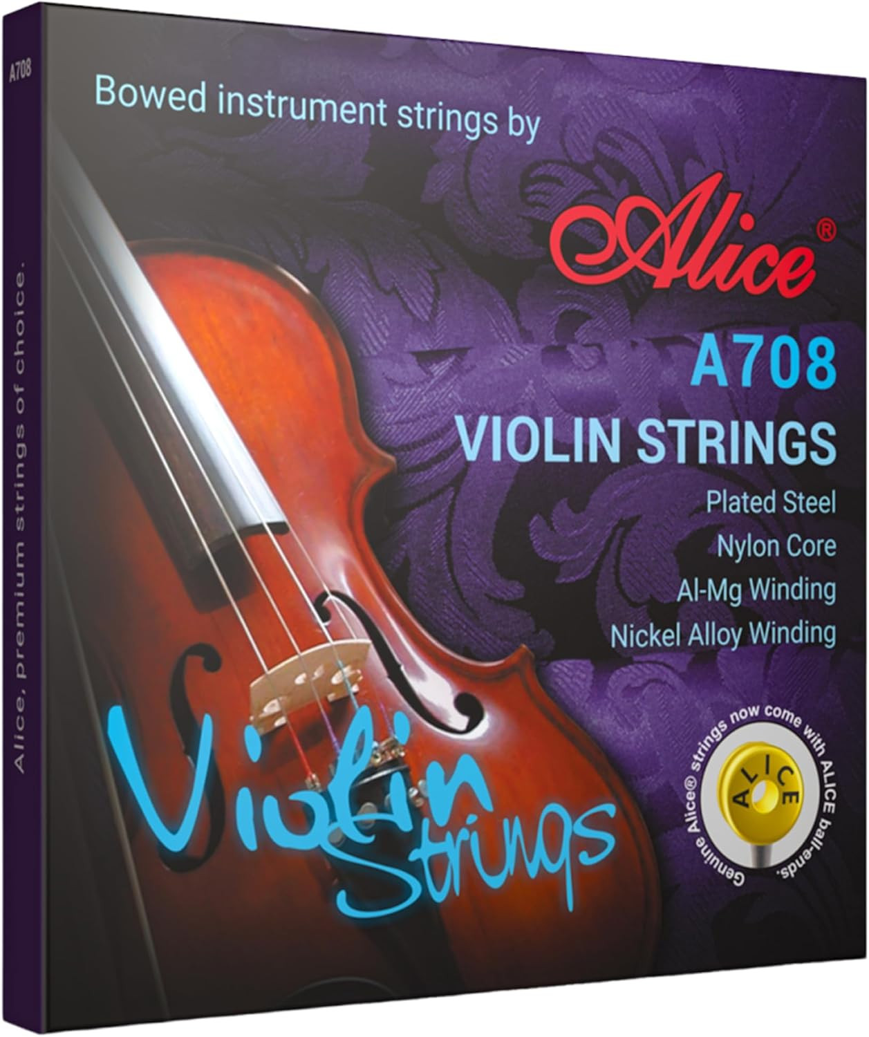 Violin Strings, 4/4 Violin Strings Full Set Nylon Core Al-Mg & Ni-Fe Winding wi