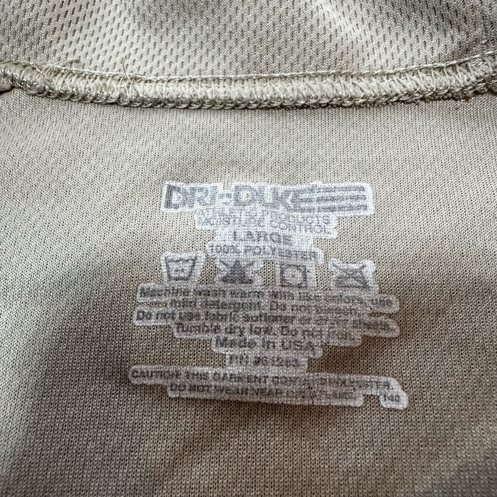 Dri-Duke Shirt Men Large Beige Polyester Quick Dry Moisture Control Made In USA