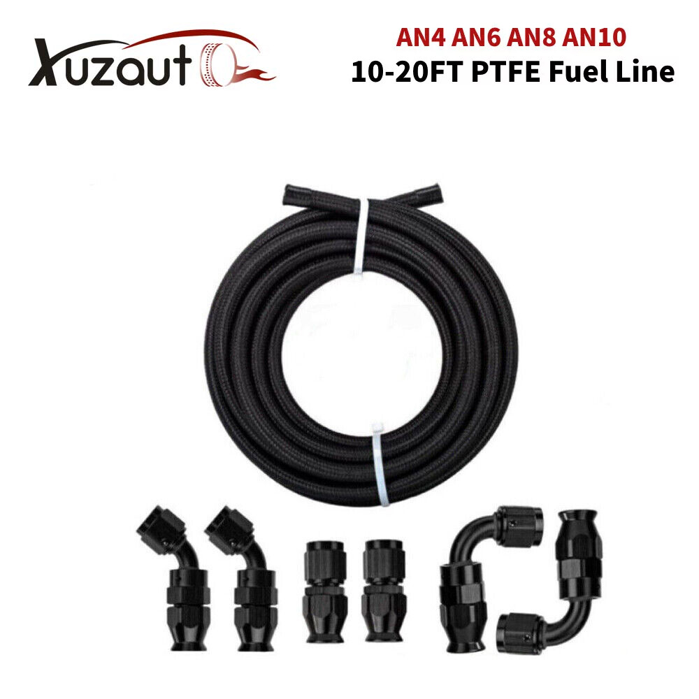 6/8/10AN Black Nylon Braided PTFE Fuel Line 10/20ft 6PCS Fittings Hose Kit E85