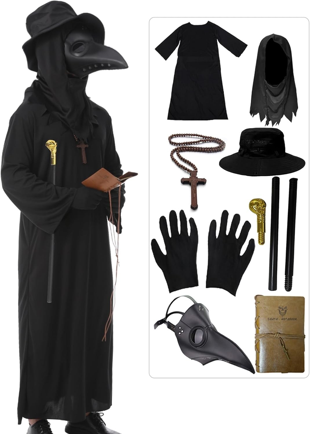 HAOSUN Plague Doctor Costume Set 8 in 1 Halloween Costumes L Size