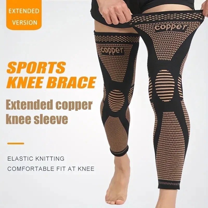 1pc Copper Compression Knee Sleeves, Stretchable Full Leg Support Knit Fabric kn