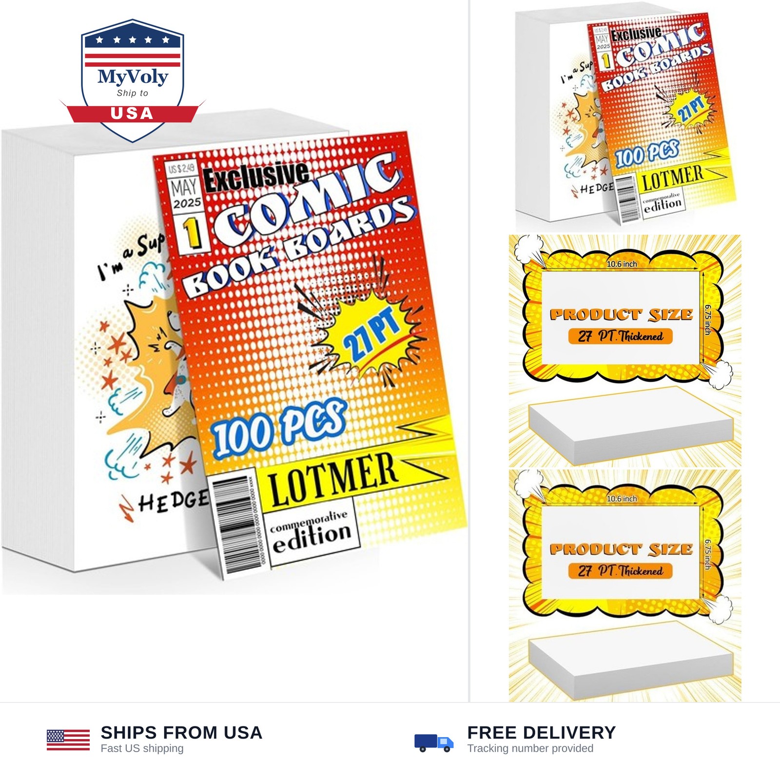 LOTMER 100ct Comic Book Boards, 27PT Extra Thick Acid-Free Backing Board Curr...