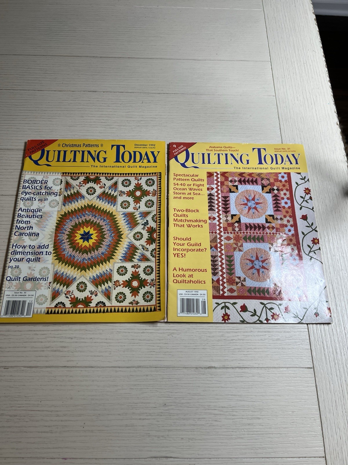 Quilting Today The International Quilt Magazine Lot Of 2 1992 Aug & Dec