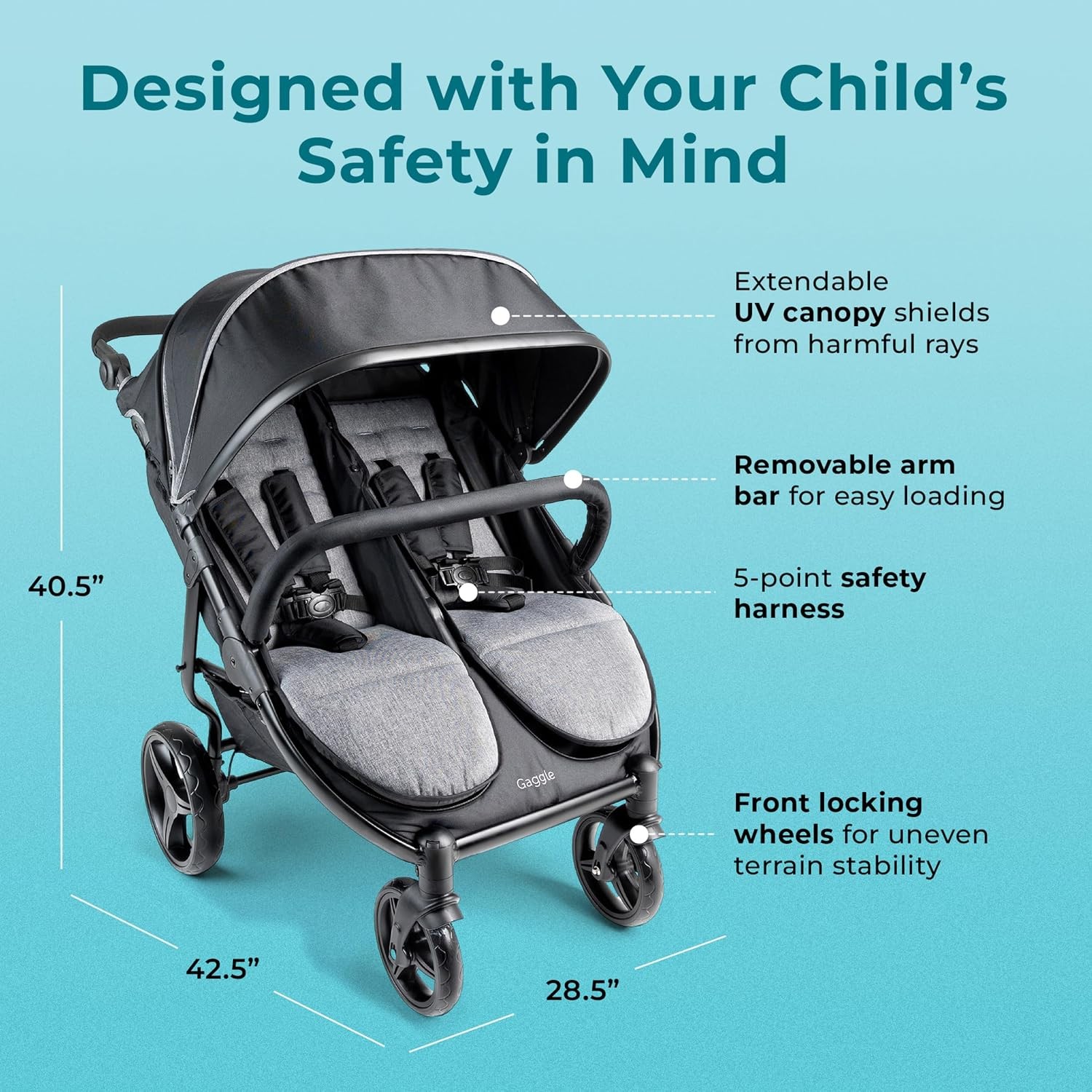 by Foundations Roadster Duo Side by Side Double Stroller Durable Double Stroller