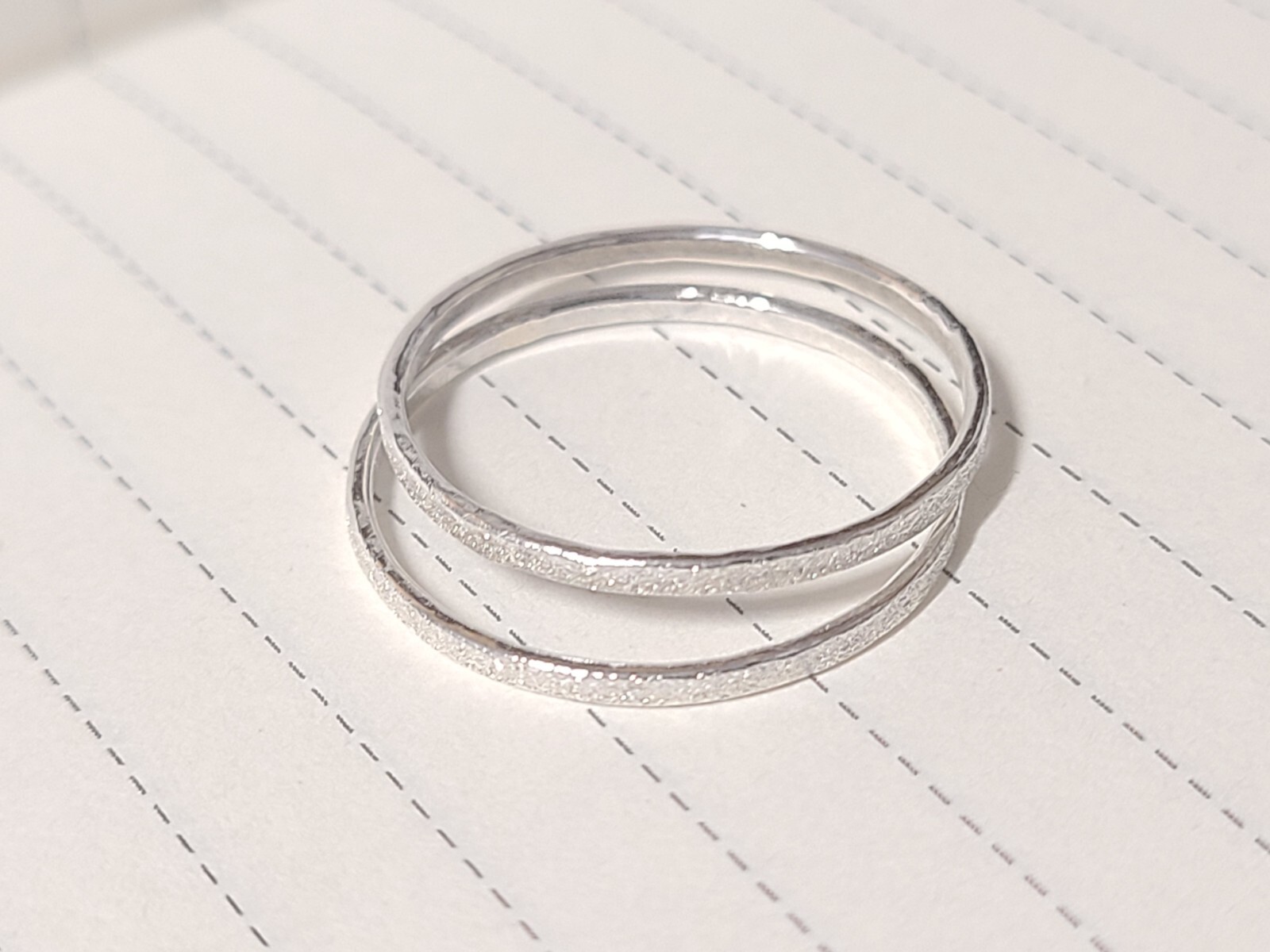Sz 7 Genuine Silver 925 Stardust Textured  2 stacking Rings Handcrafted Jewelry