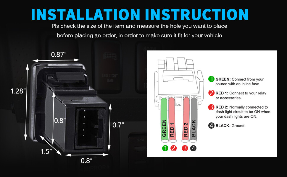 UTV TIME - LED Push Button Replacement for TOYOTA (1.54 x 0.83 in) Red