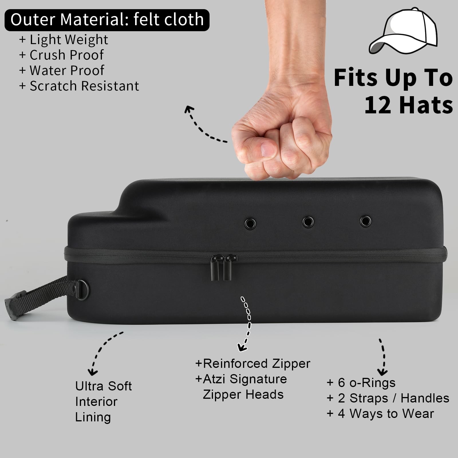 Germun Hard Baseball Hat Case Hat Carrier Travel Case Adjustable Shoulder Strap