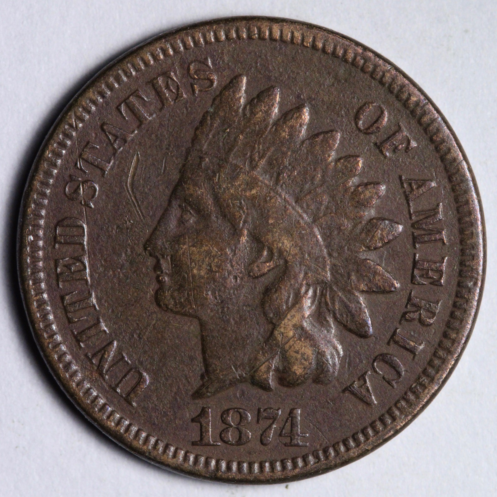1874 Indian Head Cent Penny VF E124 VTAD