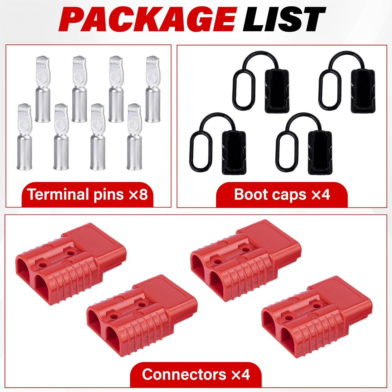 Anderson Connector 4 Pcs, 50 Amp 12-36V Battery Quick Connect/Disconnect Plug Ki
