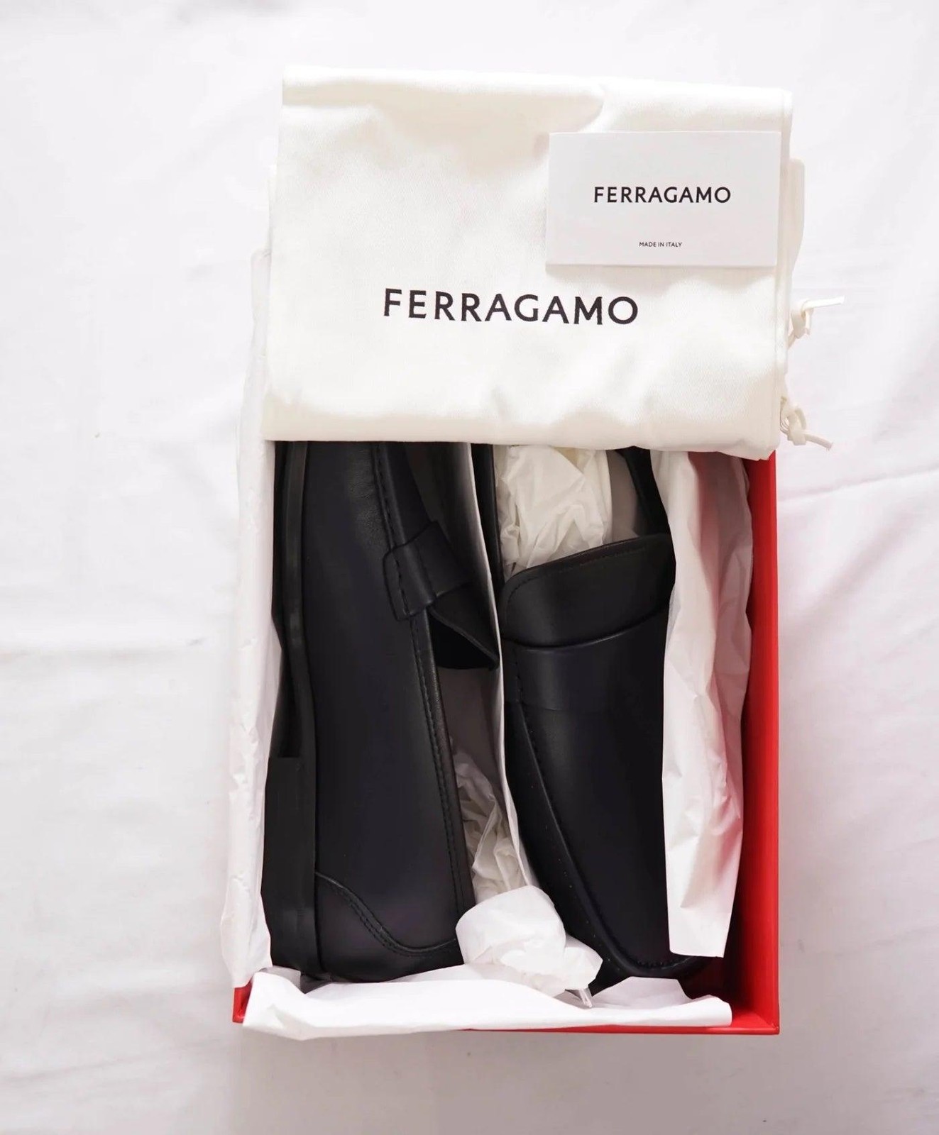 $850 FERRAGAMO - Midnight Blue Leather "DUOMO" Loafers - 12 E