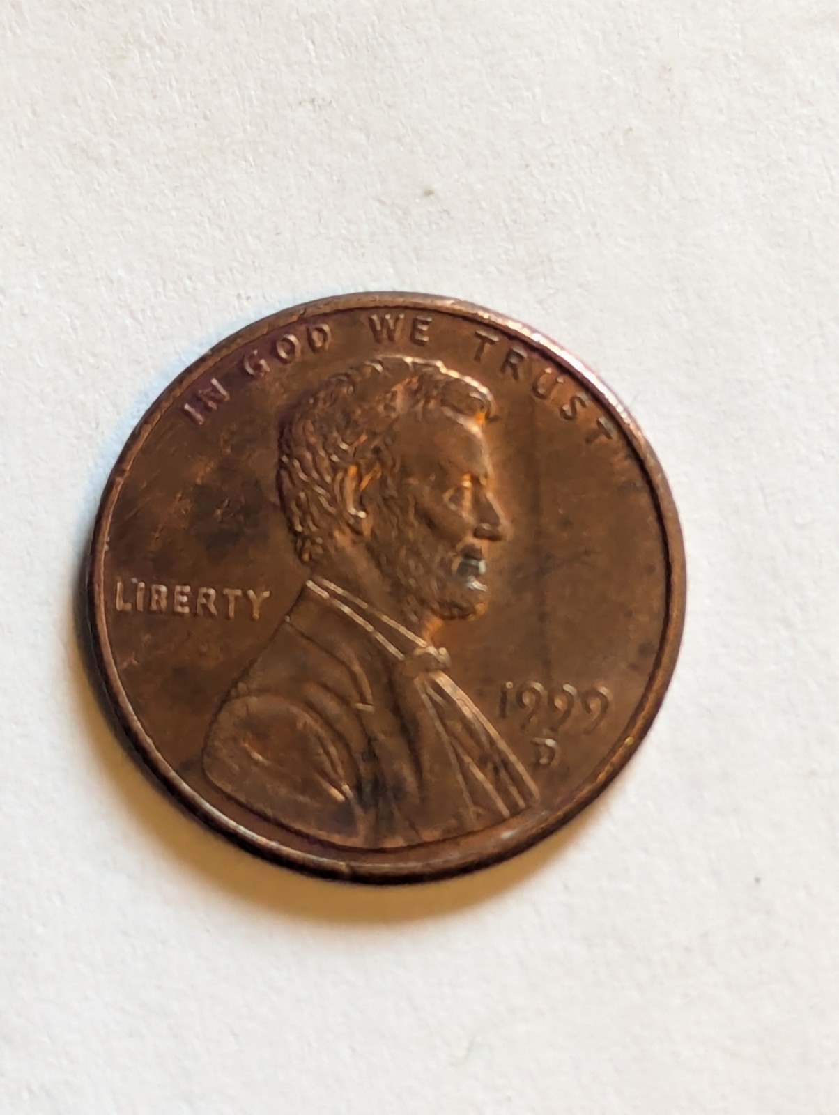 USA 1 Cent, 1999-D, Lincoln Memorial Penny, Close "AM"