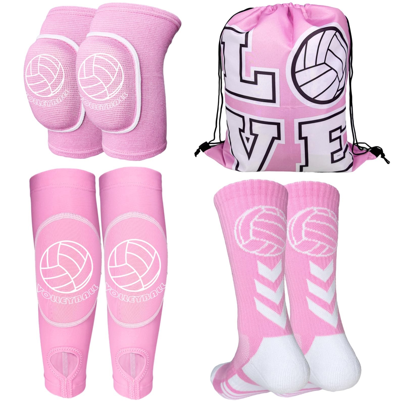 Youth Volleyball Gears - Knee Pads, Arm Sleeves, Socks & Drawstring Bag for Yout