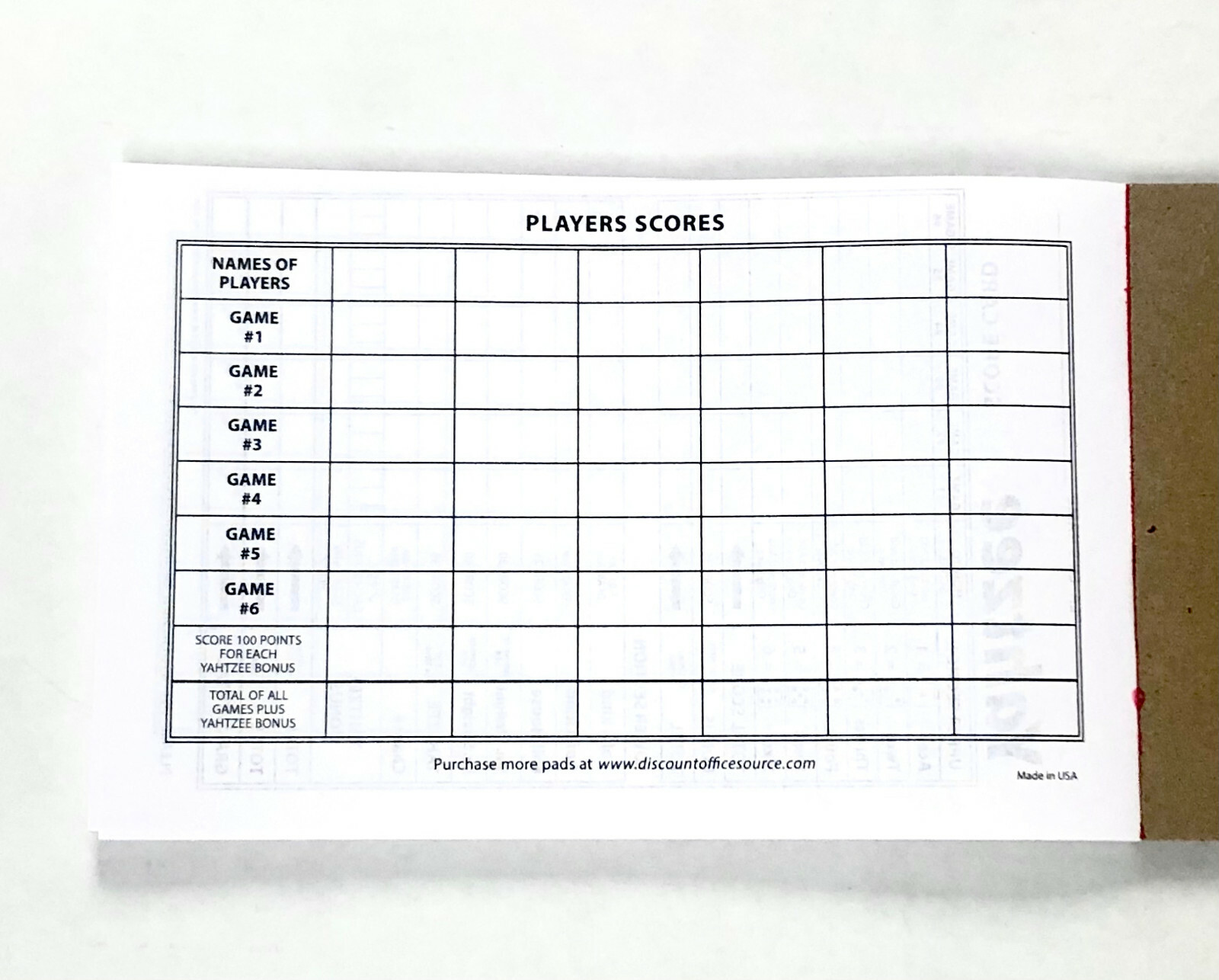 Yahtzee Score Card Pad Sheets Dice Game-Two-Sided (300 Sheets)--Printed in USA!!