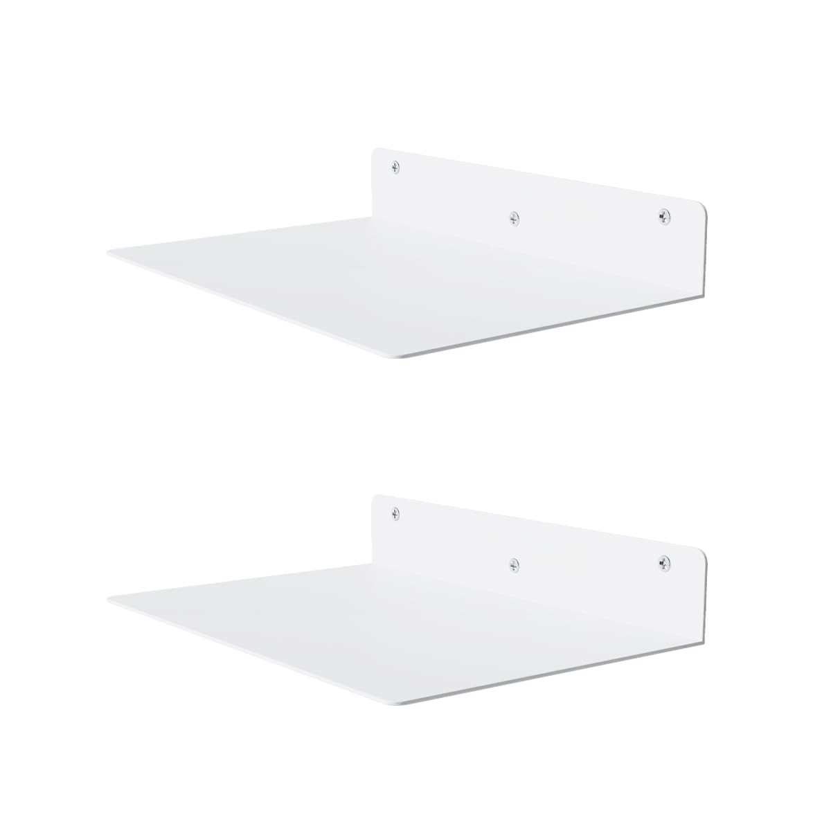 Metal Floating Shelves for Wall Mounted Set of 2, White Small Picture Ledge M...