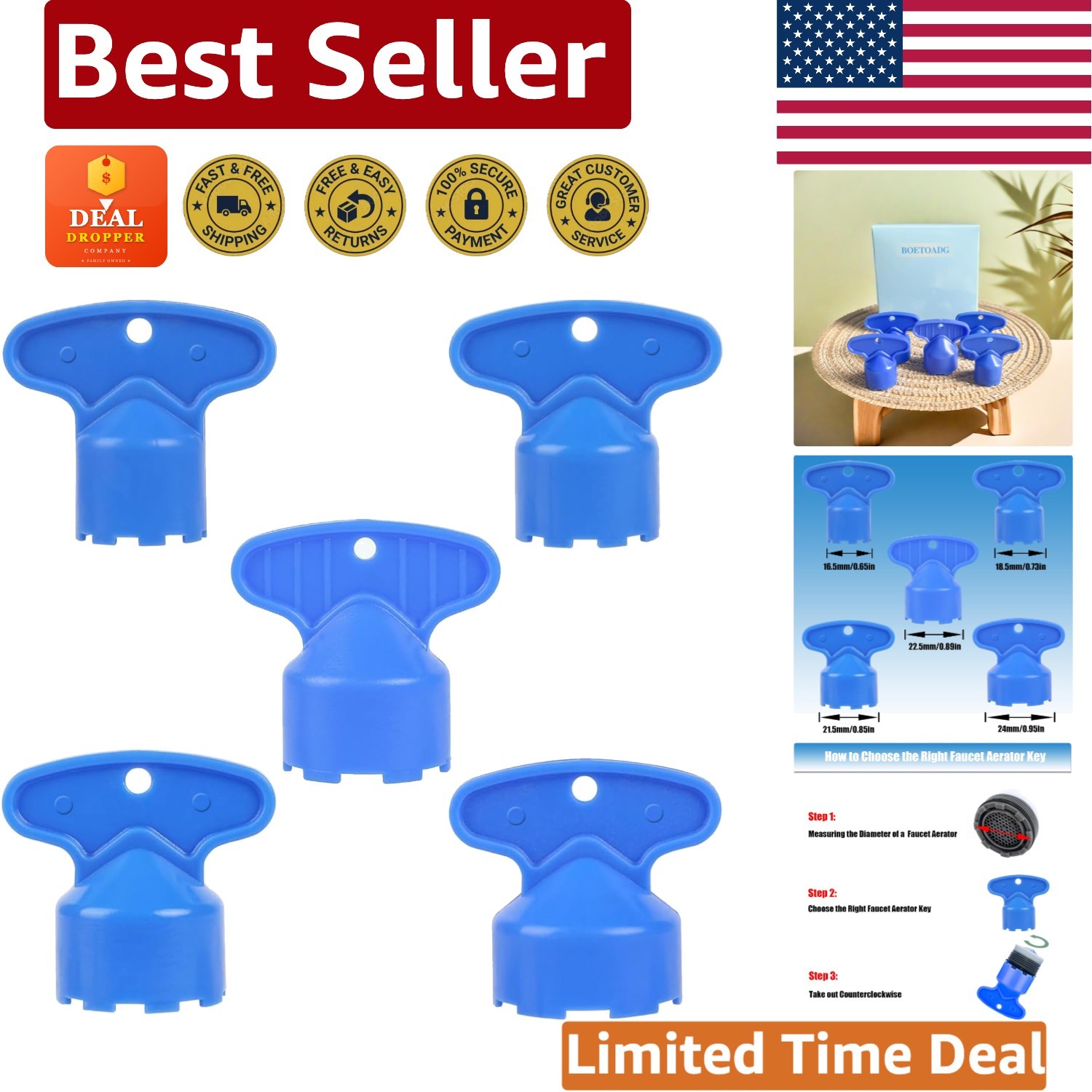 5 Pcs Faucet Aerator Removal Tool Set - Fits M16.5 to M24 Sizes