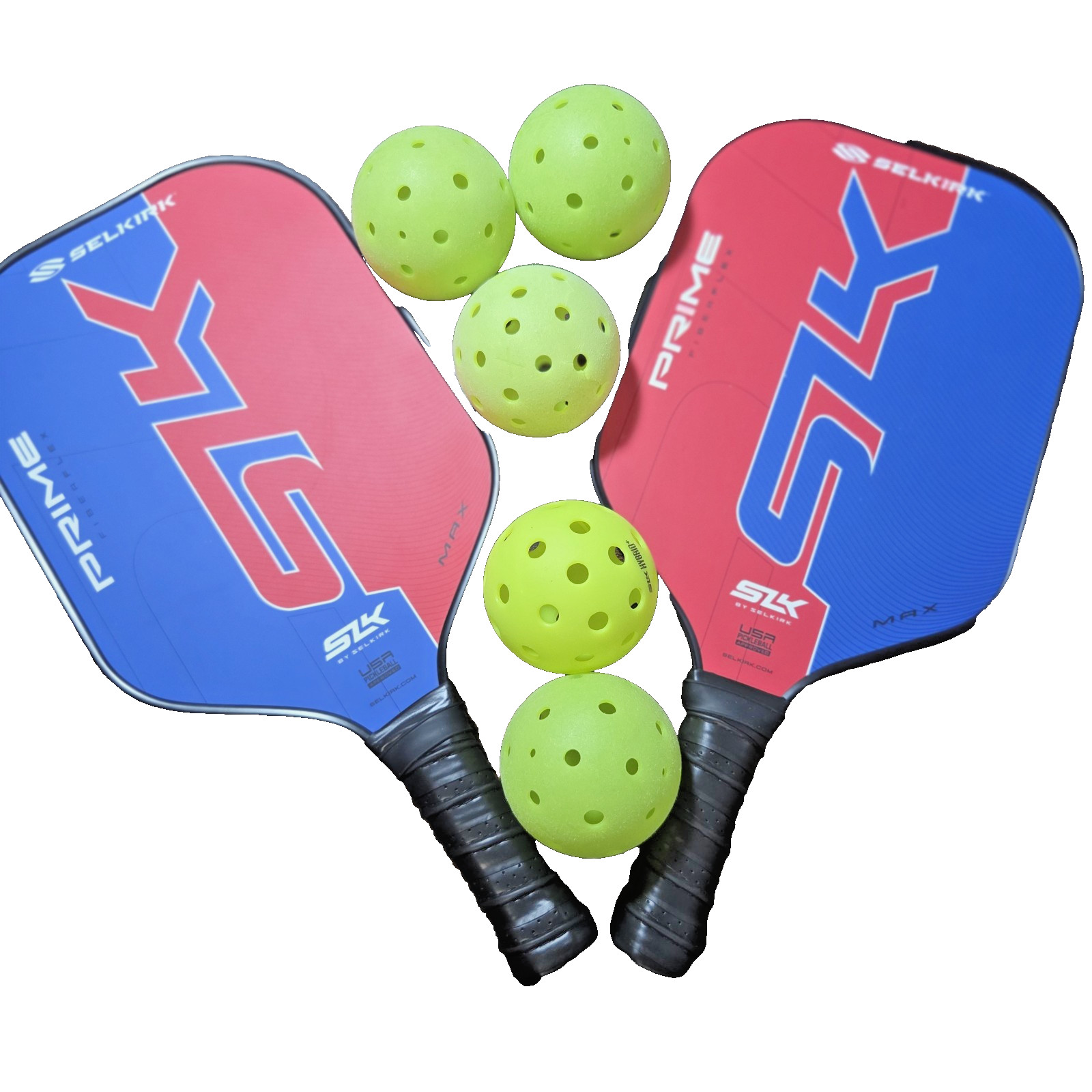 Selkirk SLK Prime Max Pickleball Paddle Set 2 Paddles 5 Balls Sling Bag Blue Red