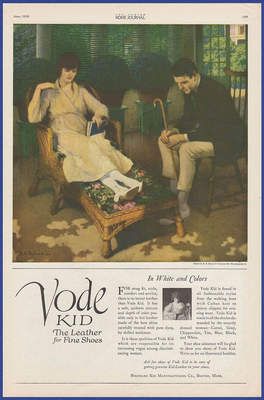 Vintage 1920 VODE KID Fine Leather Shoes Fashion Art Décor 1920's Print Ad