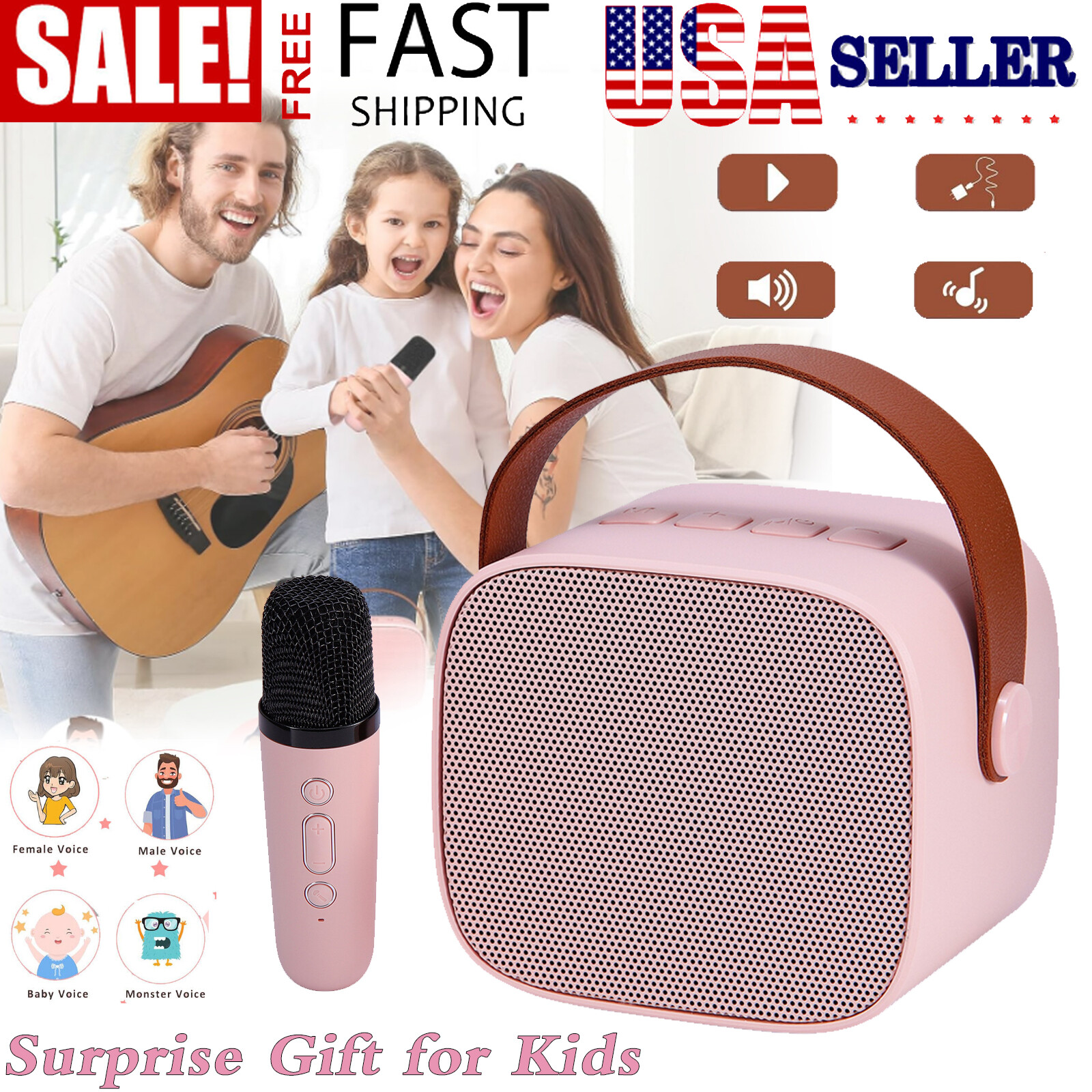 Mini Kids BT Karaoke Machine with Wireless Microphone Bluetooth Portable Speaker
