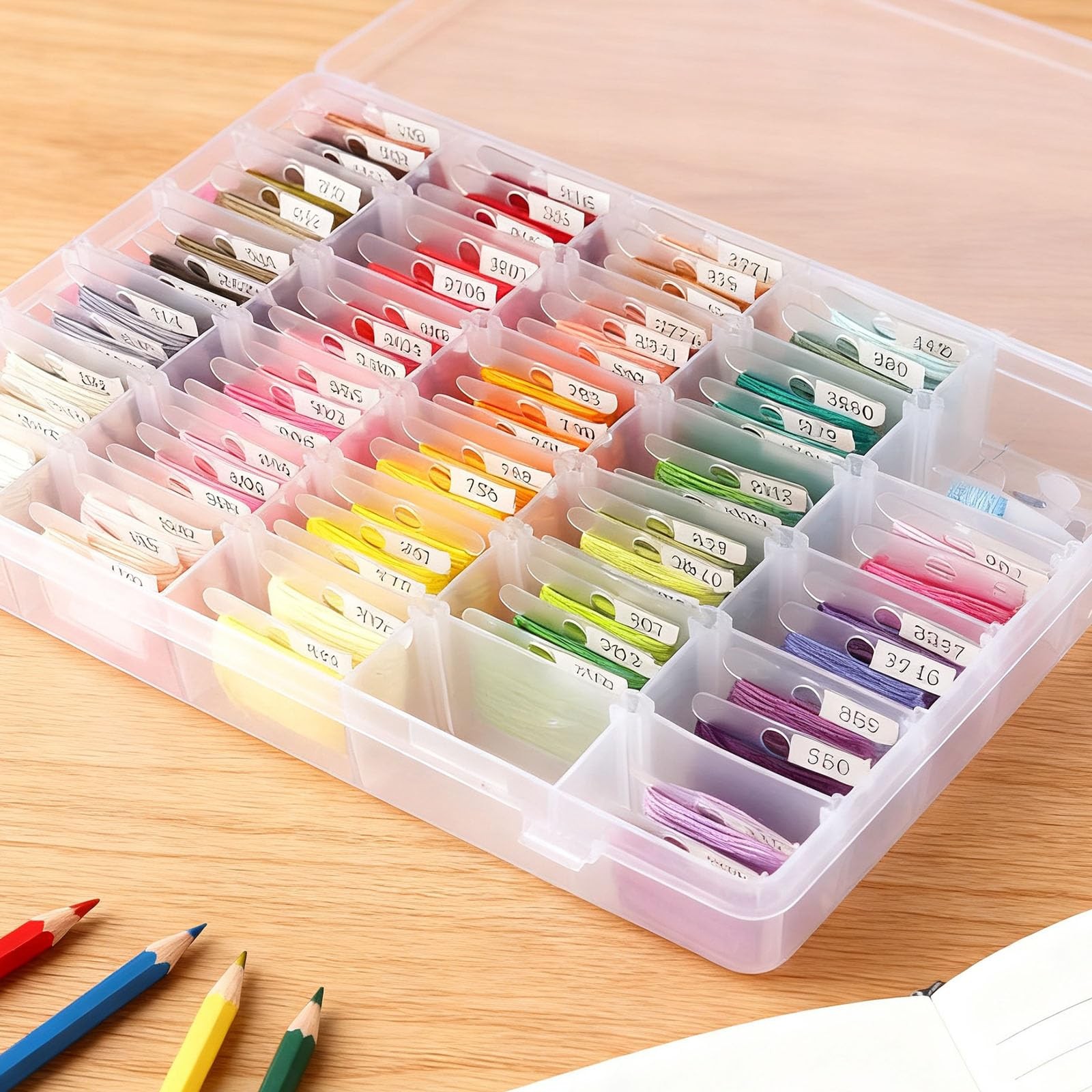 Embroidery Floss Organizer with 24 Compartments - Cross Stitch Thread White