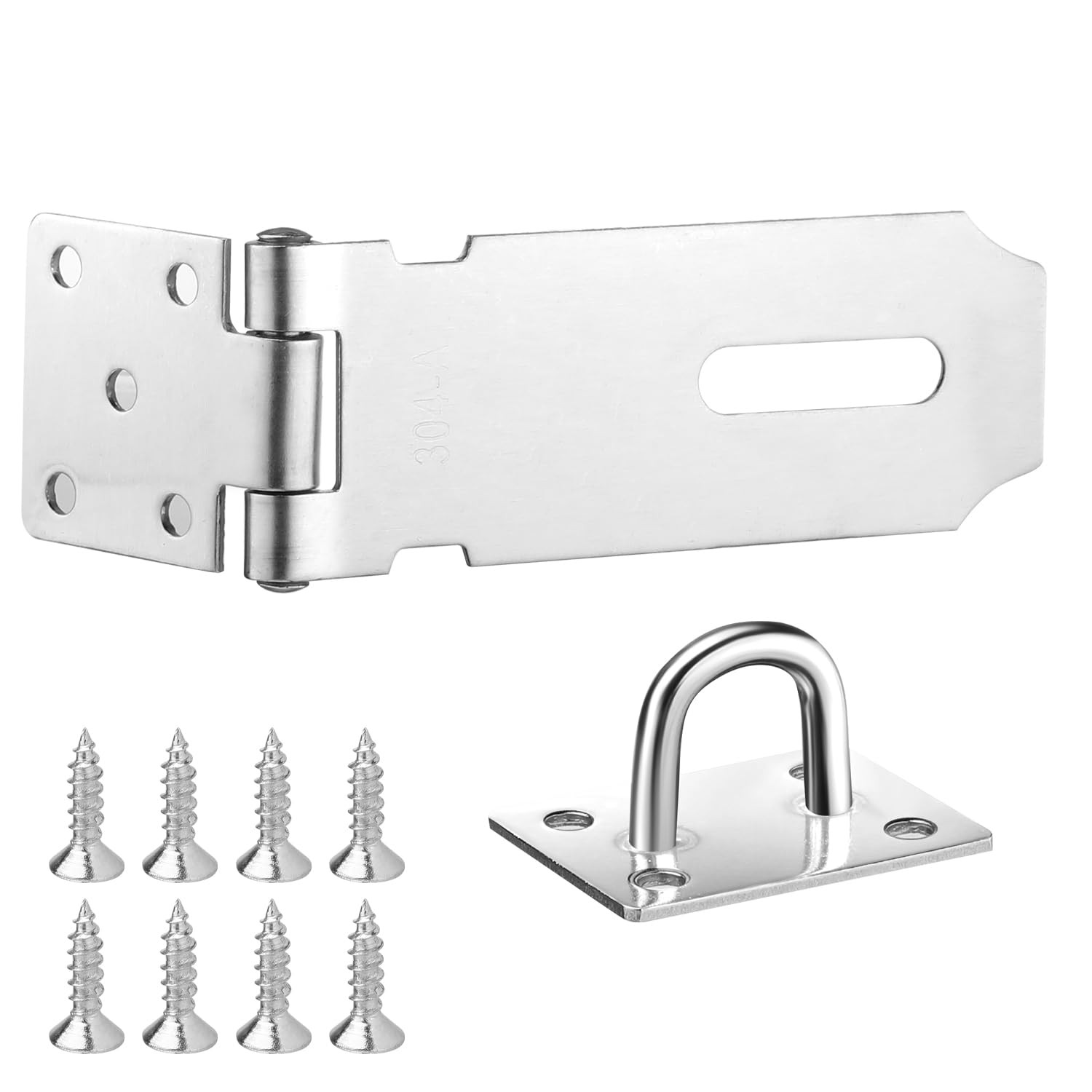 Door Latch Hasp Lock Latches Gate Stainless 4in, Silver