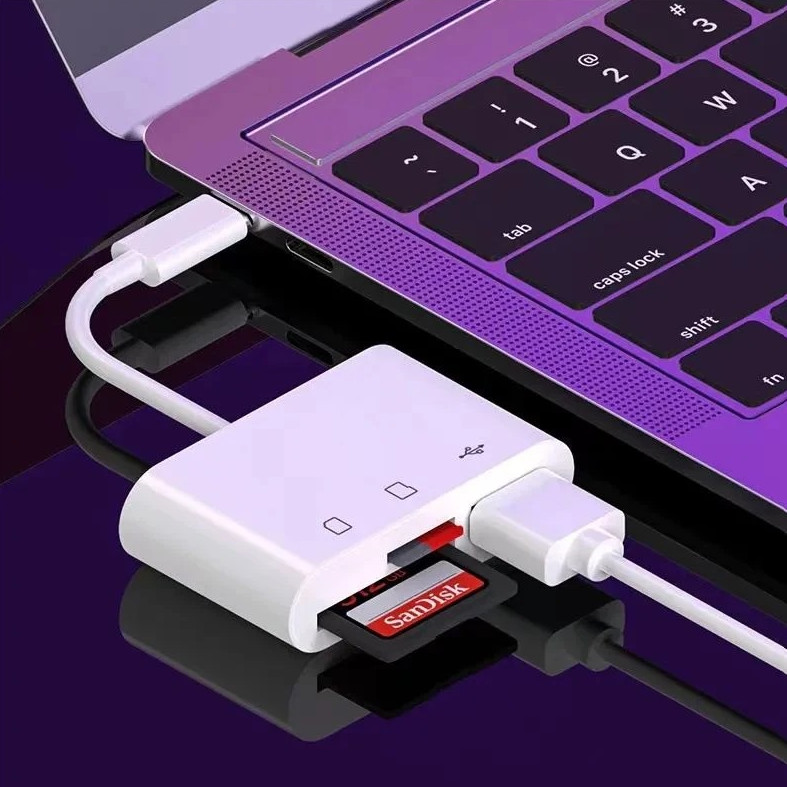 1pc USB-C Memory Card Reader TF SD CF OTG Adapter Compact White Hub - NEW
