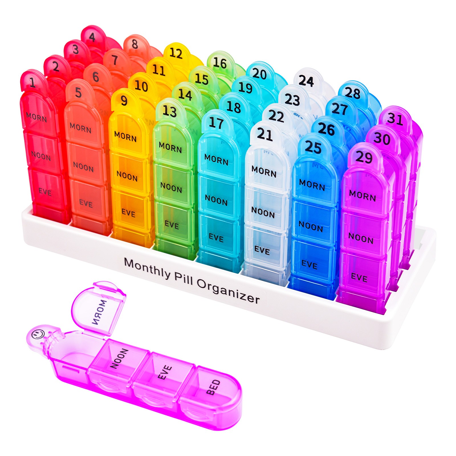 Easy Open Monthly Pill Box Organiser 4 Times a Day 32 Compartments for Vitamins