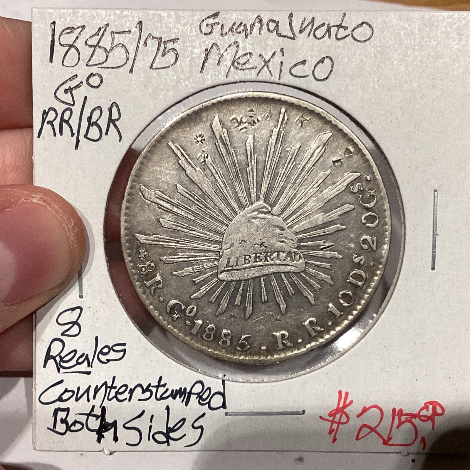 Mexico 1885/75 Guanajuato 8 Reales Go RR/BR Counterstamped Both Sides Scarce