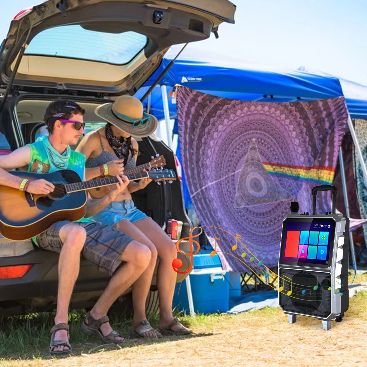 Professional Karaoke Machine BT Speaker w/ Wireless Mic & Lyrics Display Screen