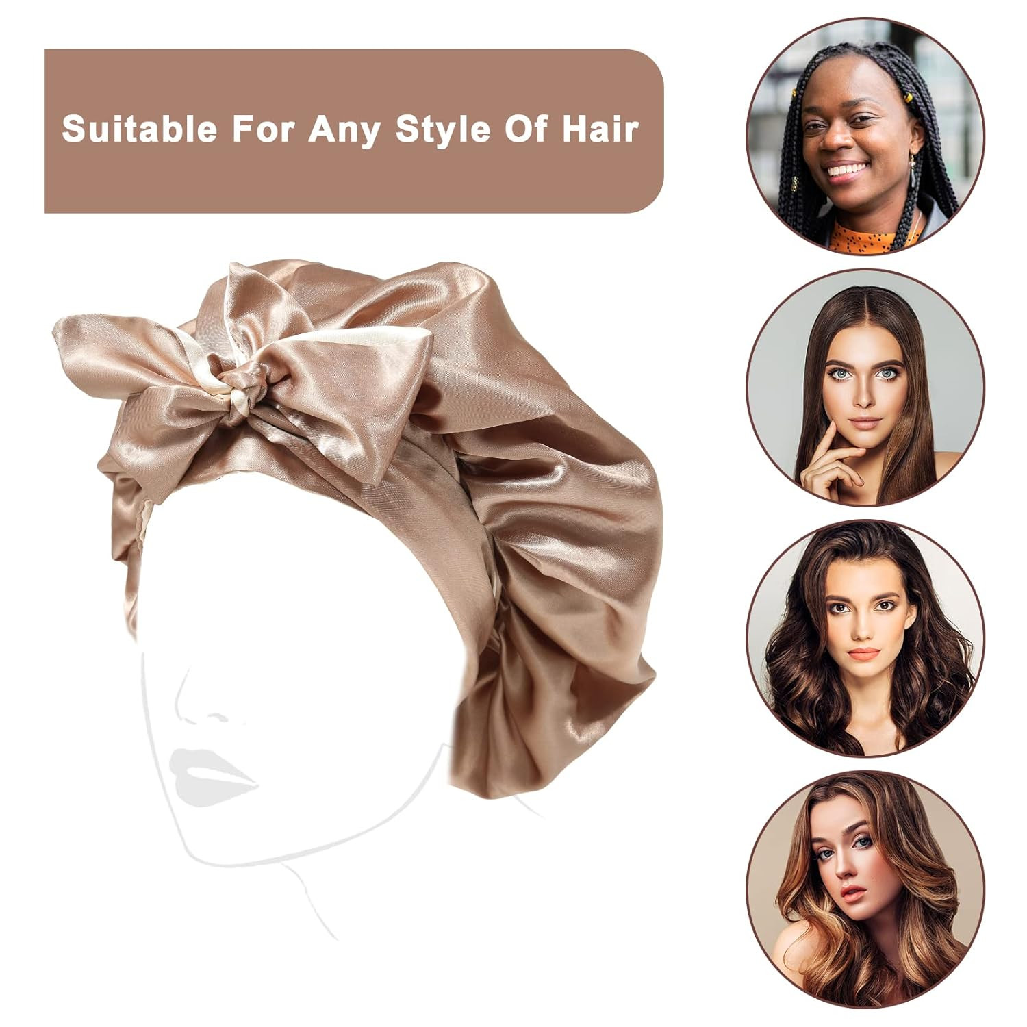 Satin Bonnet Silk Sleep Cap with Stretchy Tie Band for Curly Hair - Silk Hair Wr