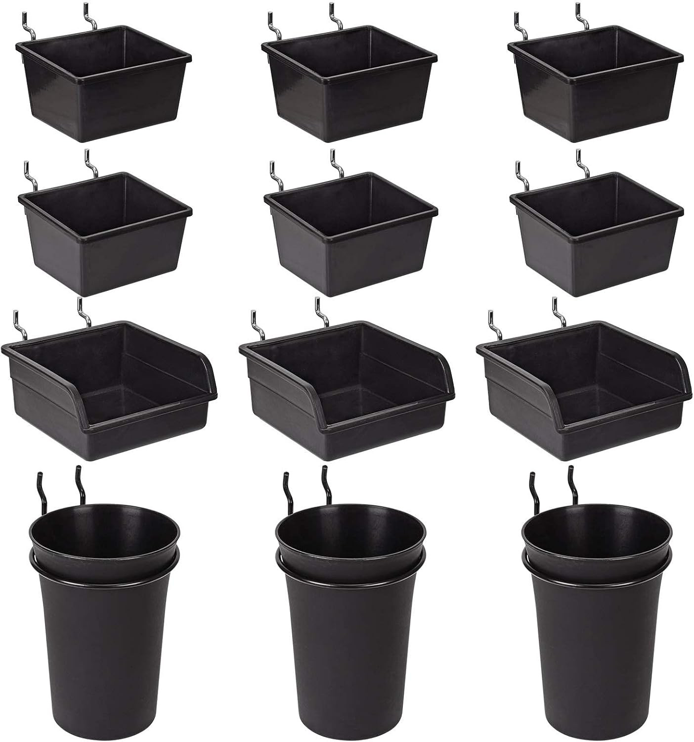 12 Pack Pegboard Bins Pegboard Cups with Hooks & Loops, Peg Board Hooks Assortme