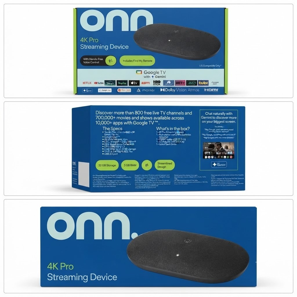 onn 4K Pro Streaming Device, Google TV with Gemini (NEW 2026 Model) - Ultra-fast