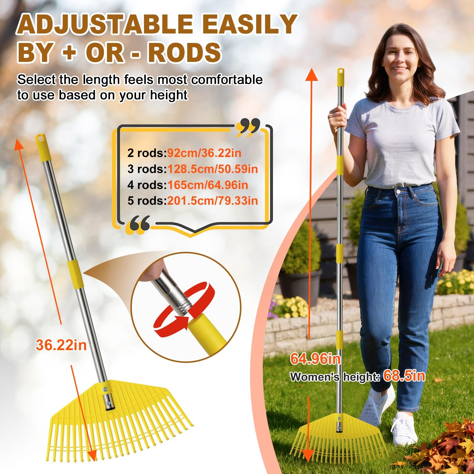 Bird Twig Leaf Rake - 16.5 Wide Nylon Plastic Head65 Adjustable Handleheavy