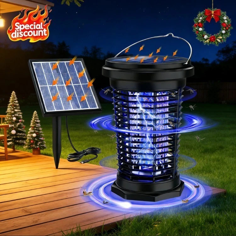 Rechargeable Solar Bug Zapper with 5.5W Solar Power, Electric Fly Traps, Insect