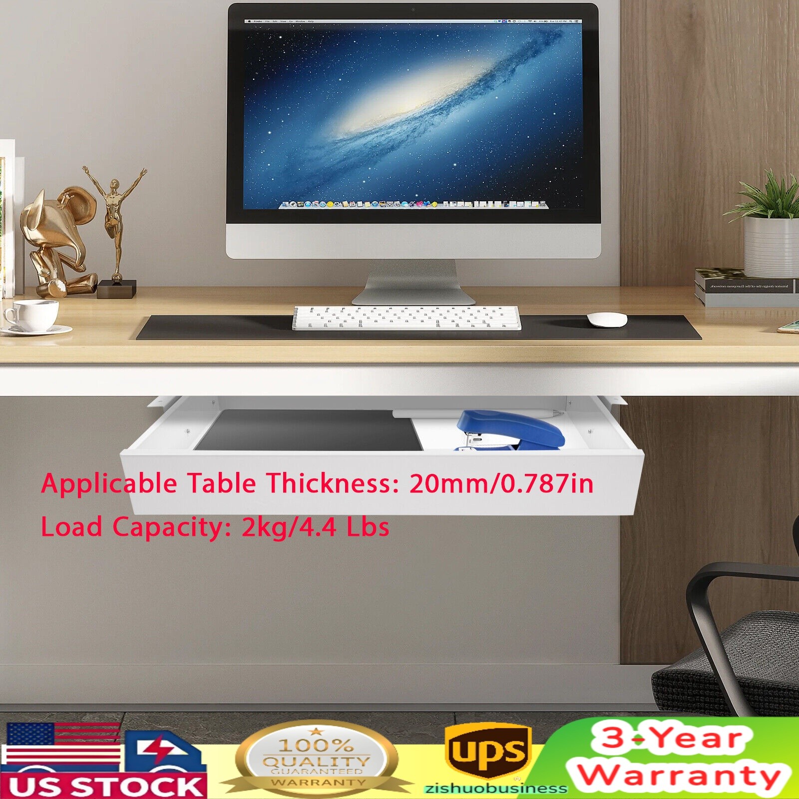 Under Desk Mounted Sliding Pull-out Drawer, Drawer Storage Organizer for Desks