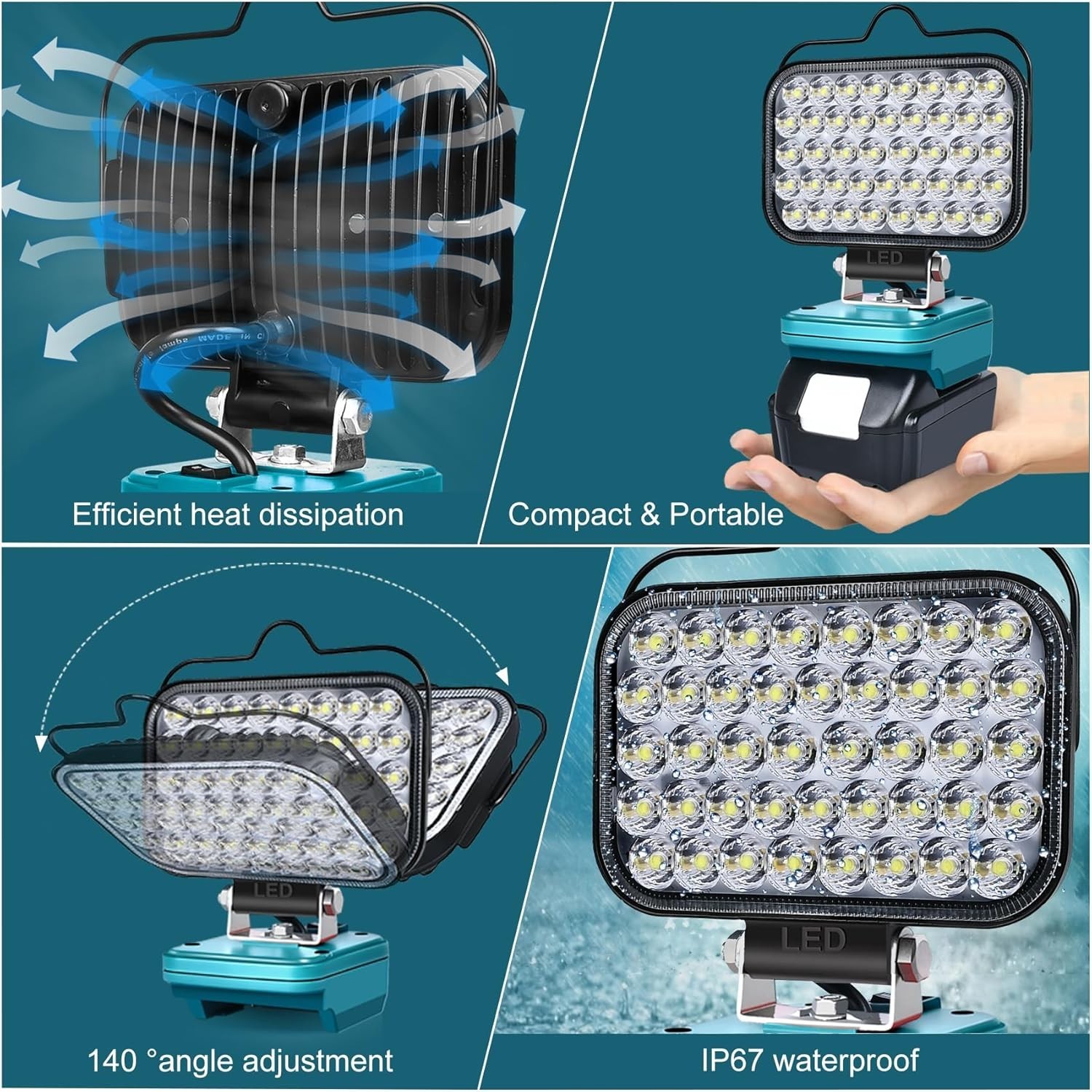 Cordless LED Work Light Compatible with Makita 18V Battery, 90W 7000LM Portable