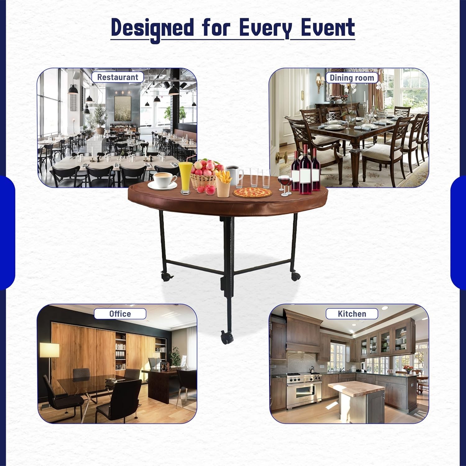 48" Round Folding Table with Lockable Wheels Heavy-Duty Indoor & Outdoor Table